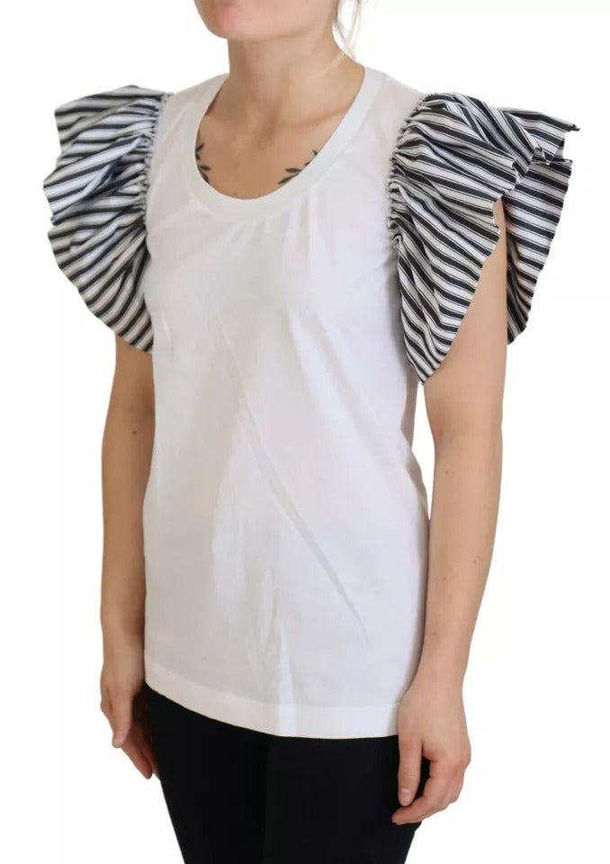 - White Striped Short Sleeves Pullover Top