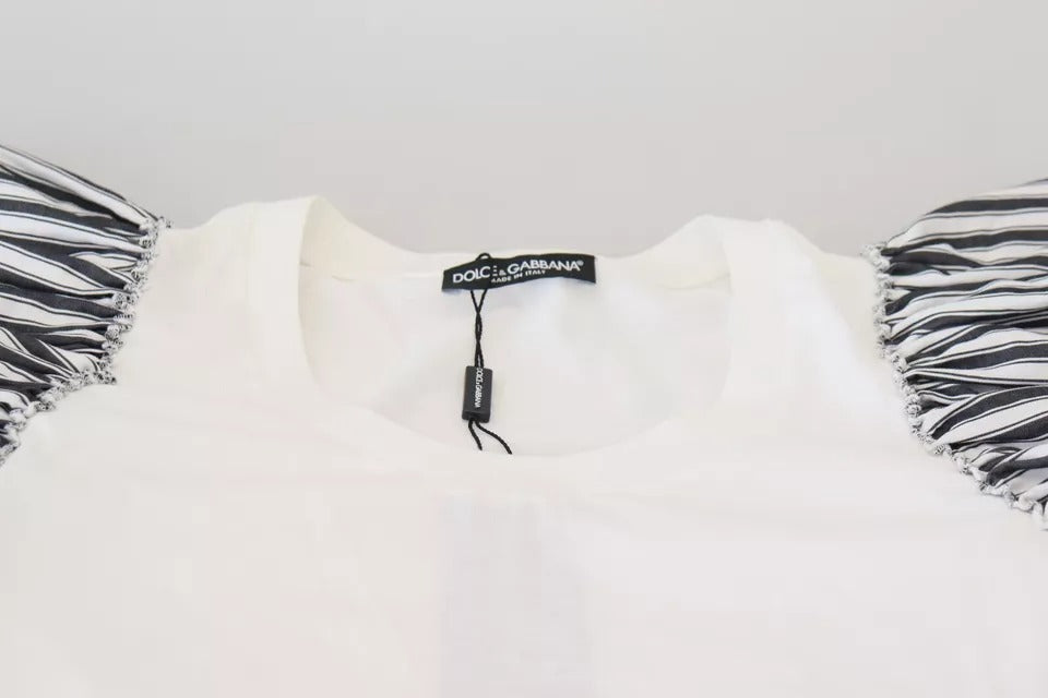 - White Striped Short Sleeves Pullover Top