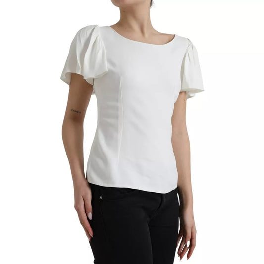 - White Viscose Round Neck Short Sleeves Top