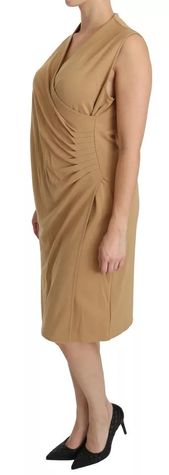 - Brown V-neck Shift Knee Length Viscose Dress