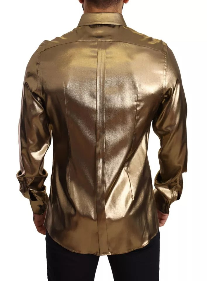 Metallic Gold DG Embroidered Crown Silk Top Shirt by Dolce & Gabbana