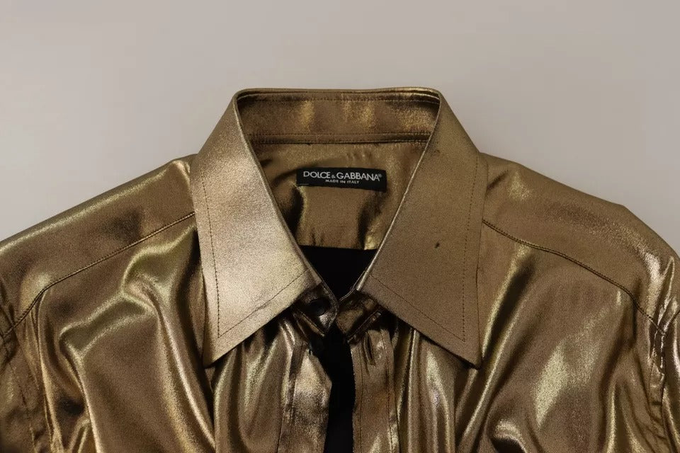 Metallic Gold DG Embroidered Crown Silk Top Shirt by Dolce & Gabbana