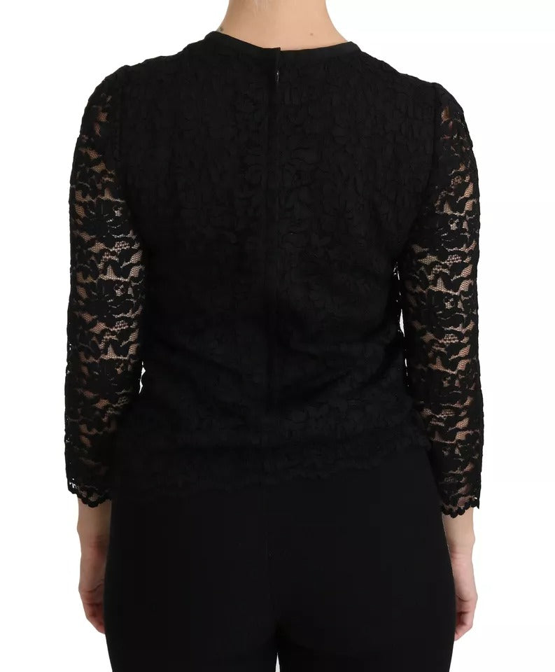 - Black Lace Long Sleeve Blouse Nylon Top