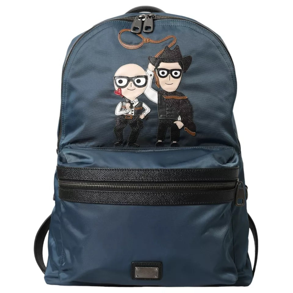 - Blue Nylon #DGFamily Patch Men Backpack Bag