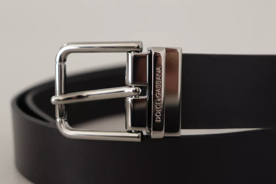 - Black Calf Leather Logo Engraved Metal Buckle Belt