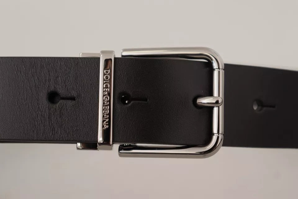 - Black Calf Leather Logo Engraved Metal Buckle Belt