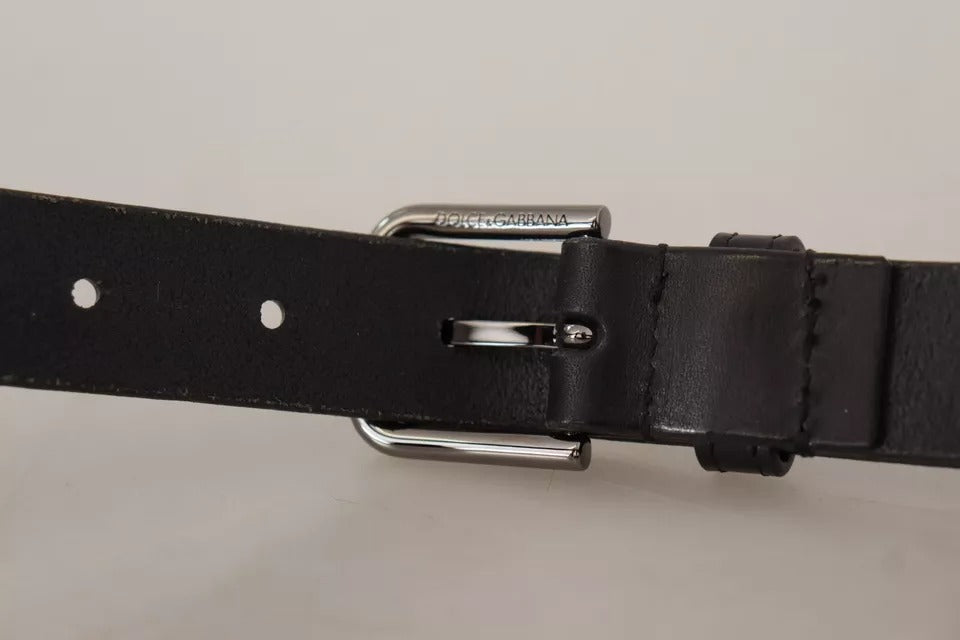 - Black Calf Leather Classic Metal Logo Buckle Belt