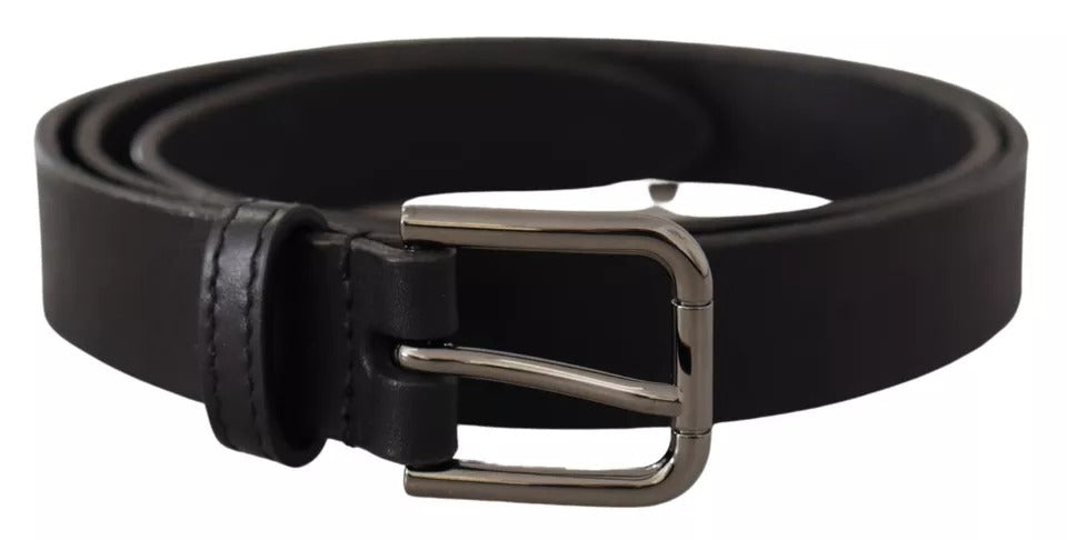 - Black Calf Leather Classic Metal Logo Buckle Belt
