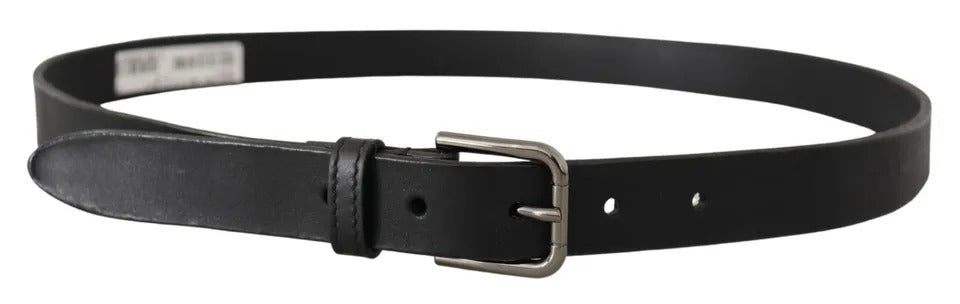- Black Calf Leather Classic Metal Logo Buckle Belt