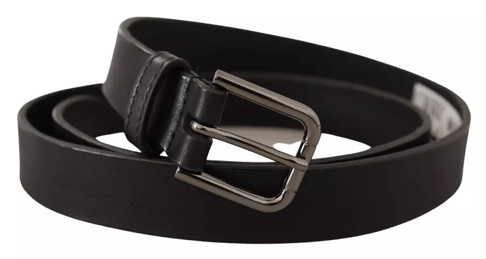 - Black Calf Leather Classic Metal Logo Buckle Belt