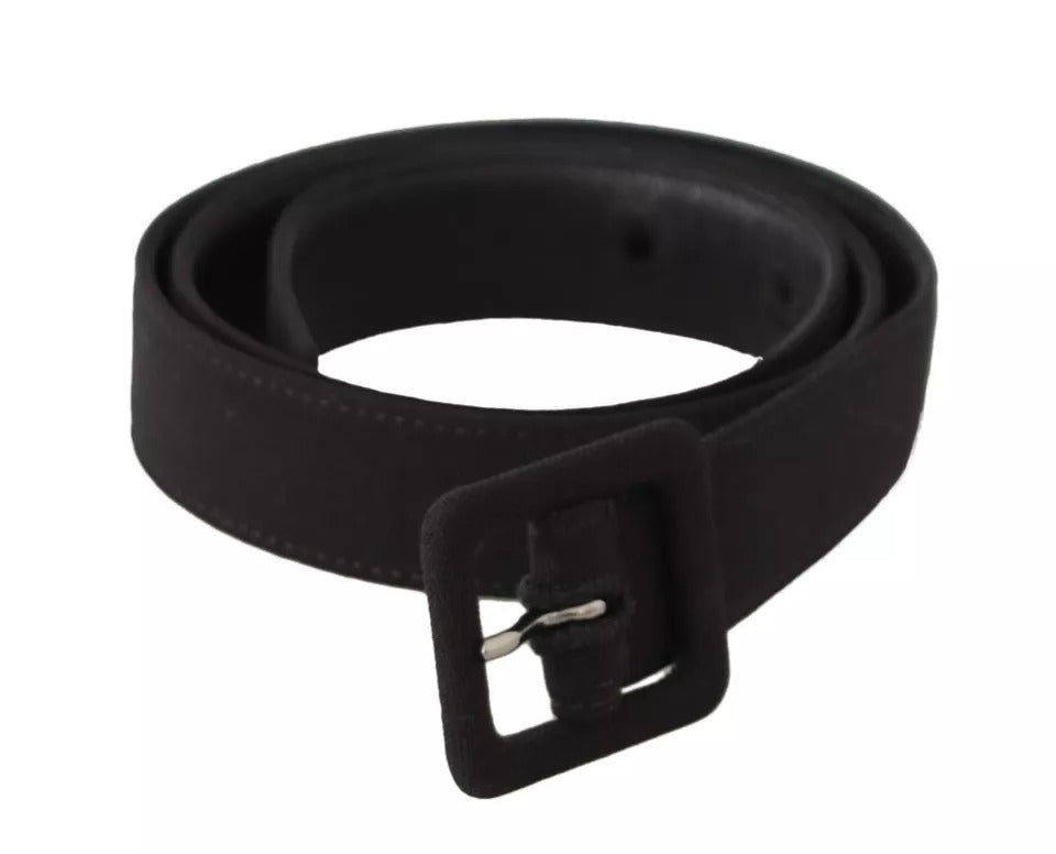 - Black Velvet Leather Logo Waist Buckle Belt