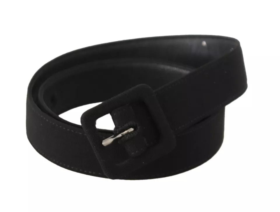 - Black Velvet Leather Logo Waist Buckle Belt