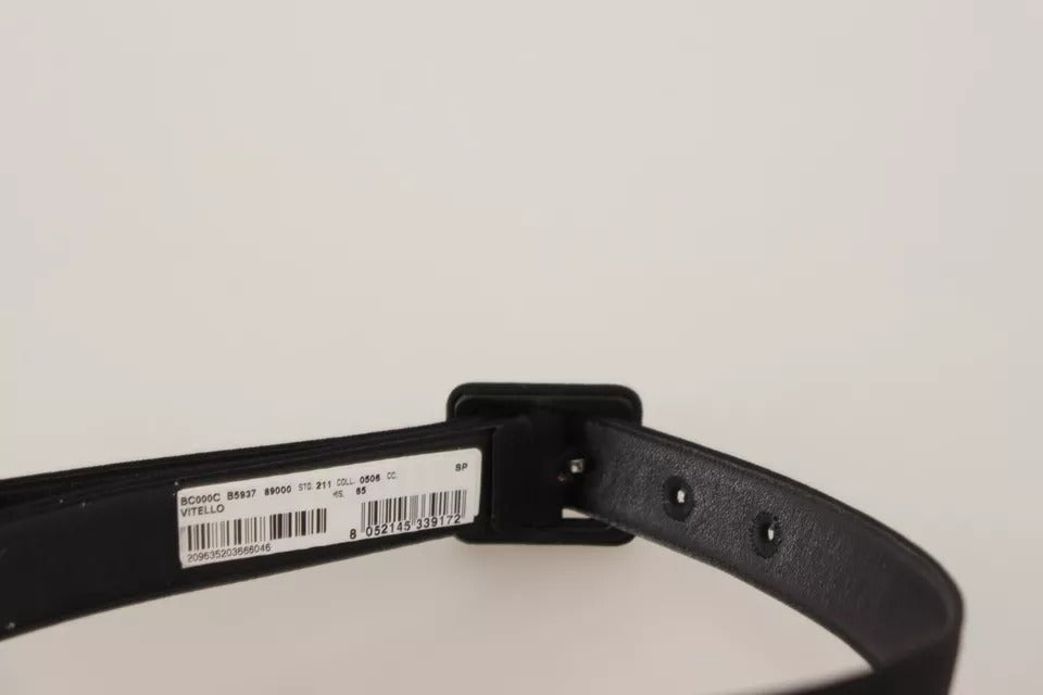 - Black Velvet Leather Logo Waist Buckle Belt