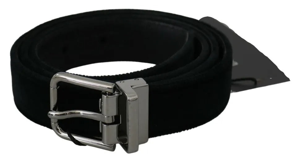- Black Velvet Leather Silver Buckle Belt