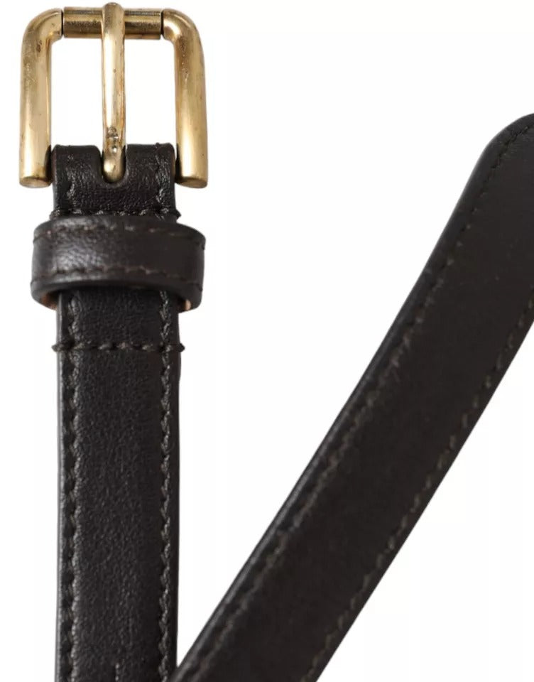 - Dark Brown Leather Gold Metal Buckle Women Belt