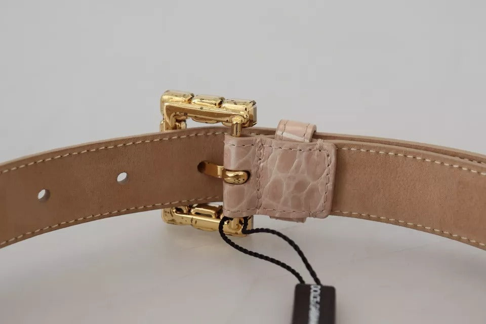 - Beige Leather Crystal Buckle Women Belt