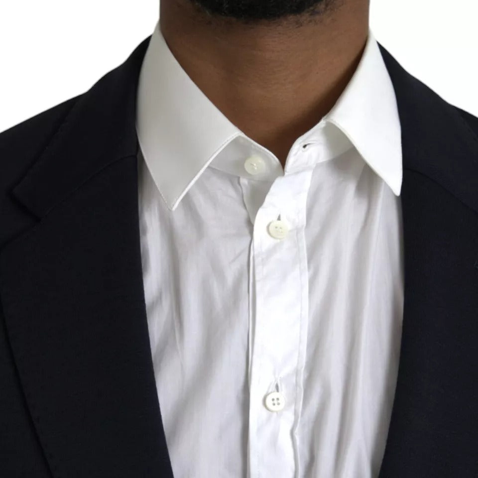 - Blue Wool Notch Single Breasted Coat Blazer