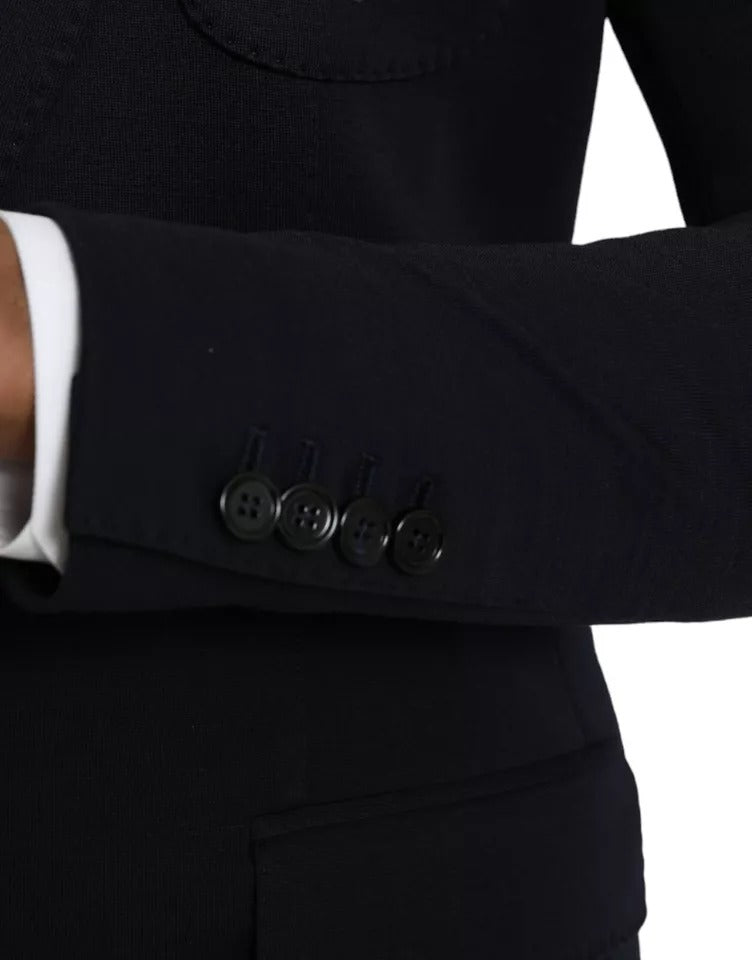 - Blue Wool Notch Single Breasted Coat Blazer