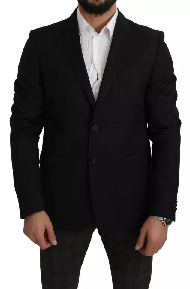 - Black Wool Slim Fit Notch Jacket Blazer