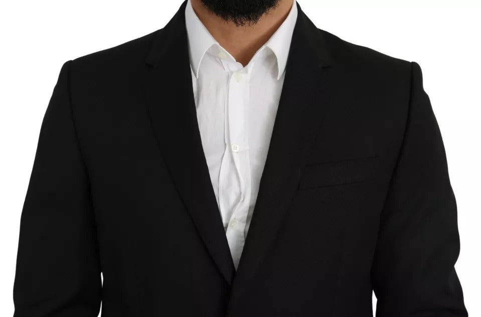 - Black Wool Slim Fit Notch Jacket Blazer