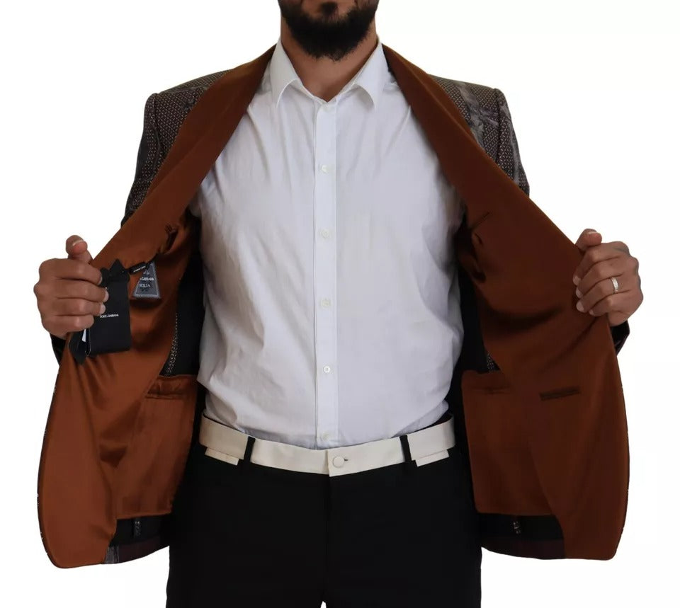 - Bronze Monkey Print Silk Slim Jacket Blazer