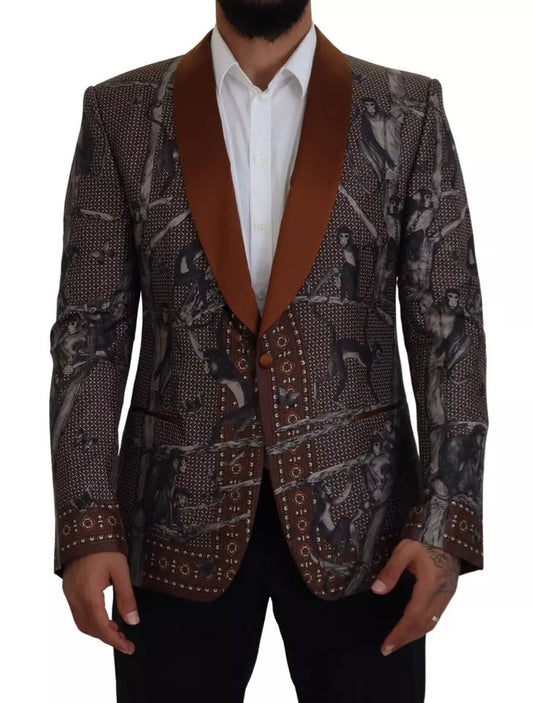 - Bronze Monkey Print Silk Slim Jacket Blazer
