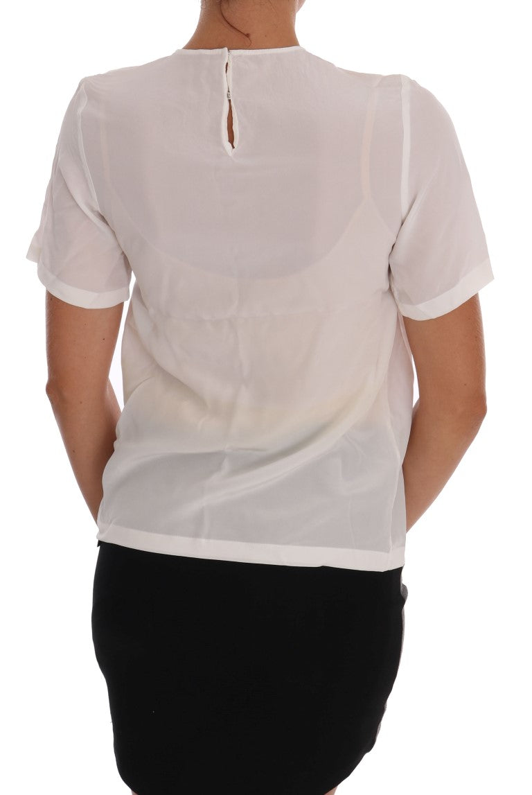- Silk Sequined 'Italia Is Love' White Blouse