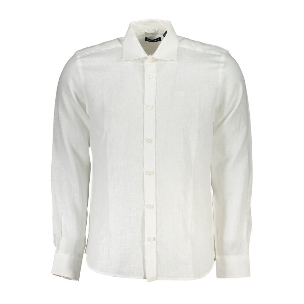 - Elegant White Linen Long-Sleeved Shirt
