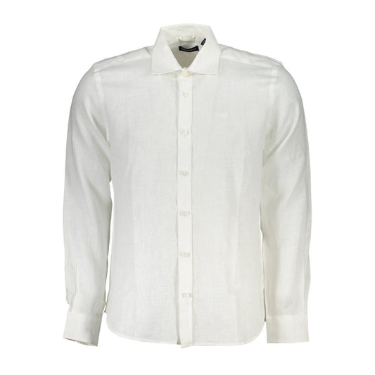 - Elegant White Linen Long-Sleeved Shirt