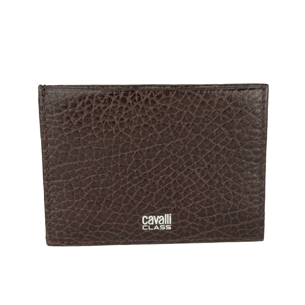 Cavalli Class Men's Black Calfskin Leather Card Holder