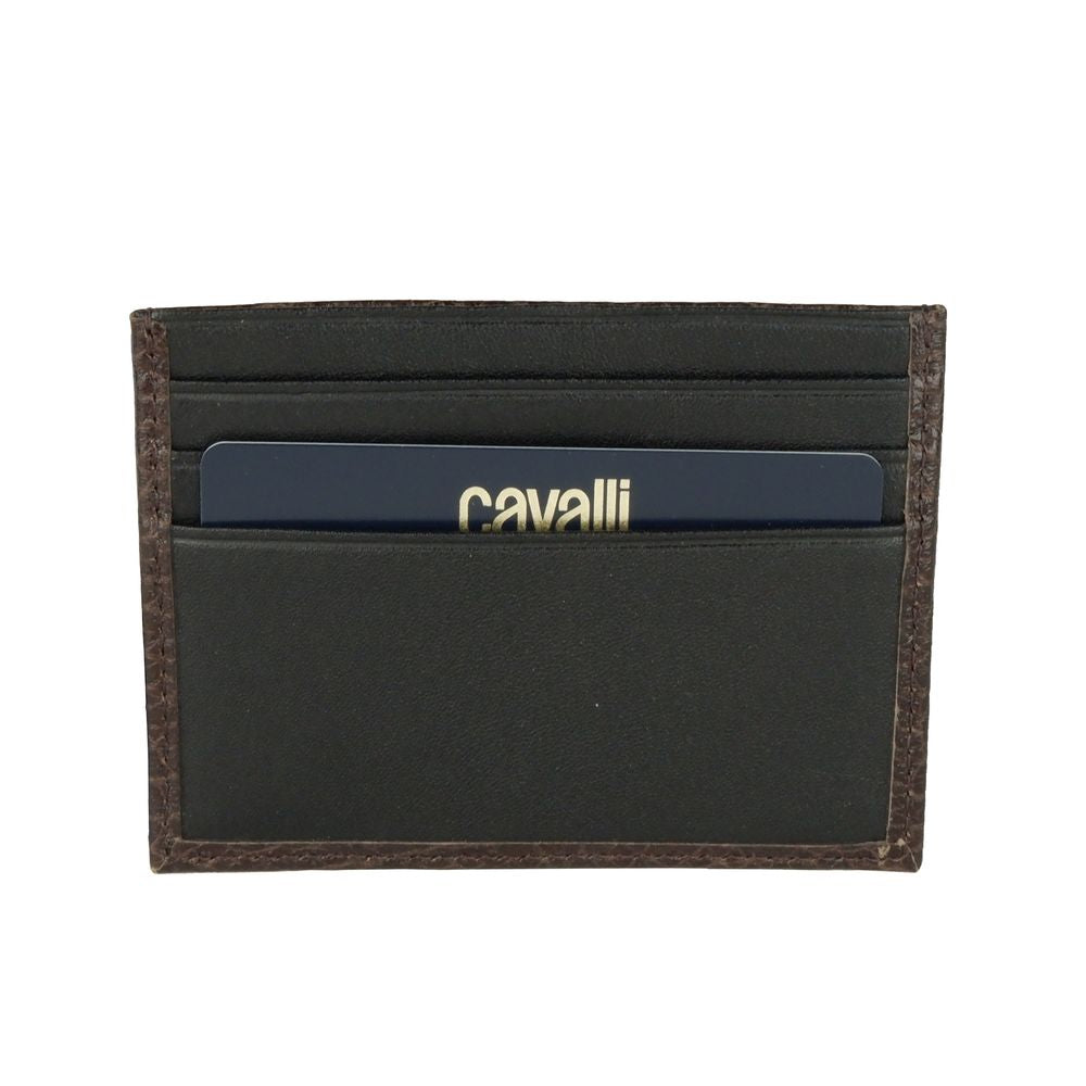 Cavalli Class Men's Black Calfskin Leather Card Holder