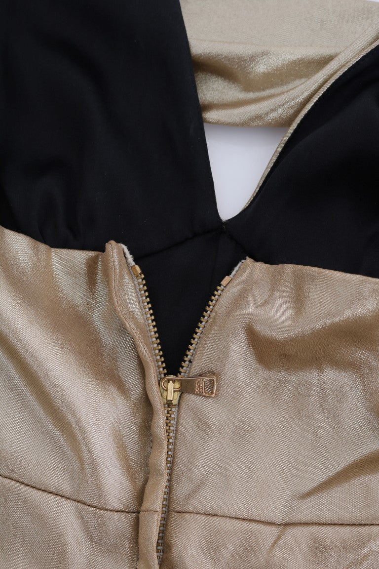 - Gold and Black Silk Stretch Bodysuit Romper