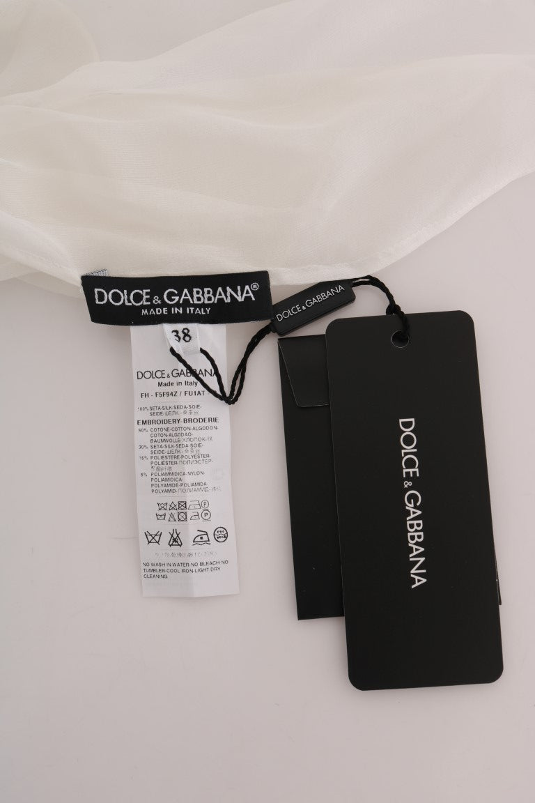 Elegant White Silk Daisy Blouse by Dolce & Gabbana