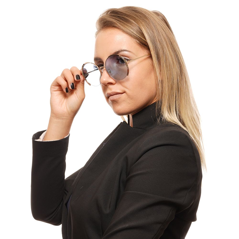 Swarovski Gold Round Women Sunglasses with Blue Lenses