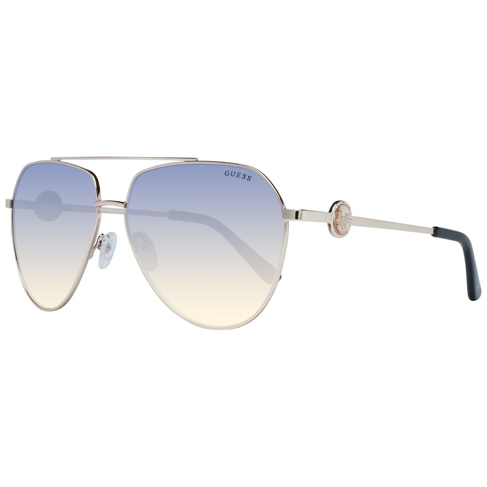 Guess Women’s Sunglasses – Gold Aviator Frame with Blue Gradient Lenses, 62mm