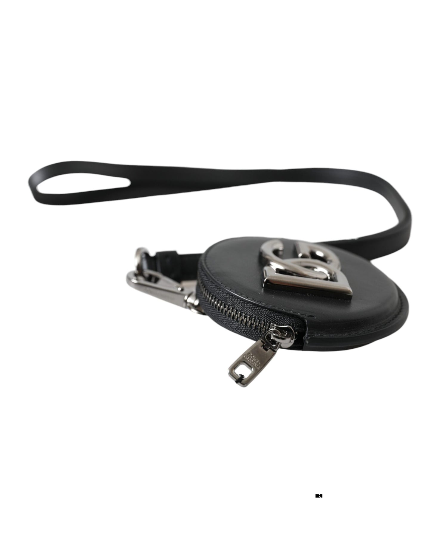 - Black Round Leather DG Logo Coin Purse Lanyard Wallet
