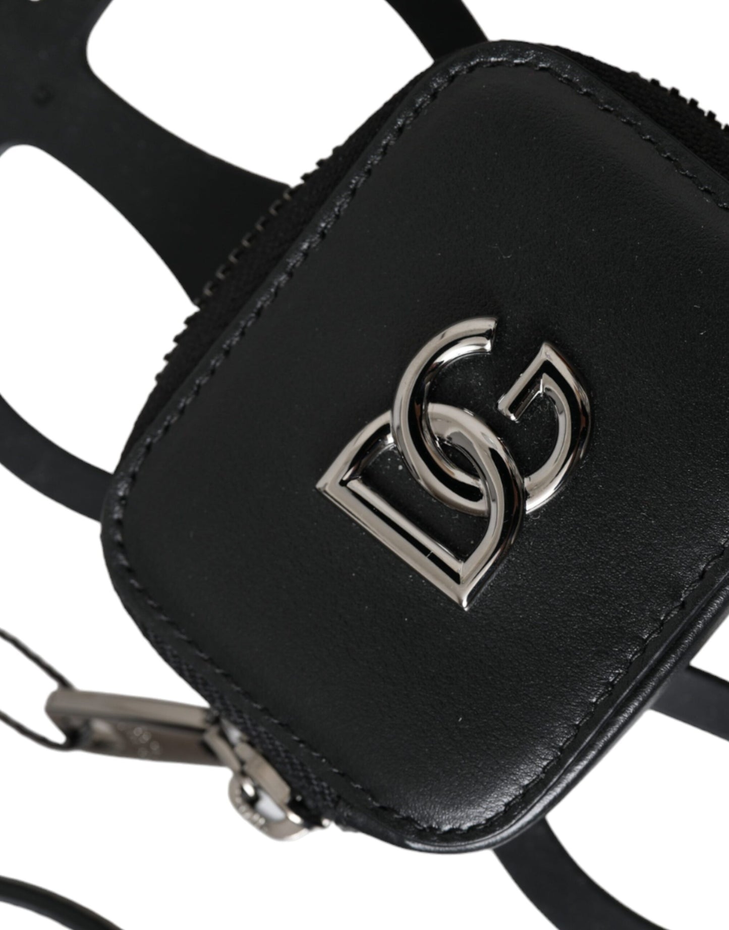 - Black Calfskin Leather DG Logo Coin Purse Lanyard Wallet