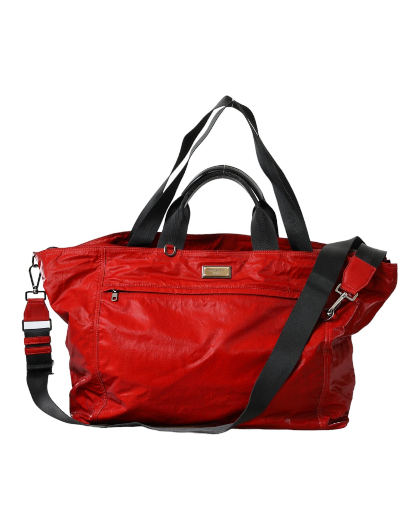 - Red Nylon Calfskin Hand Shoulder Duffel Bag