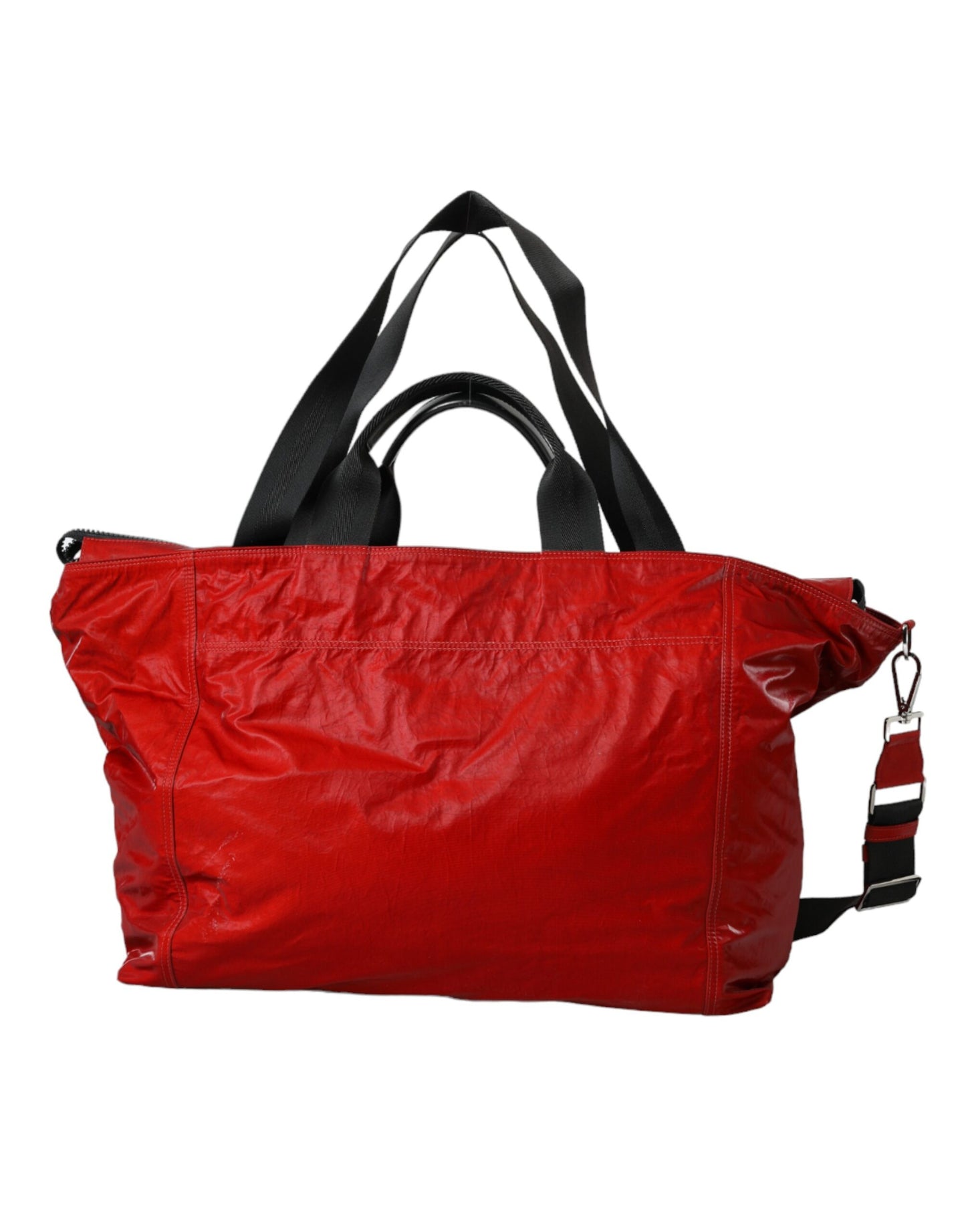 - Red Nylon Calfskin Hand Shoulder Duffel Bag