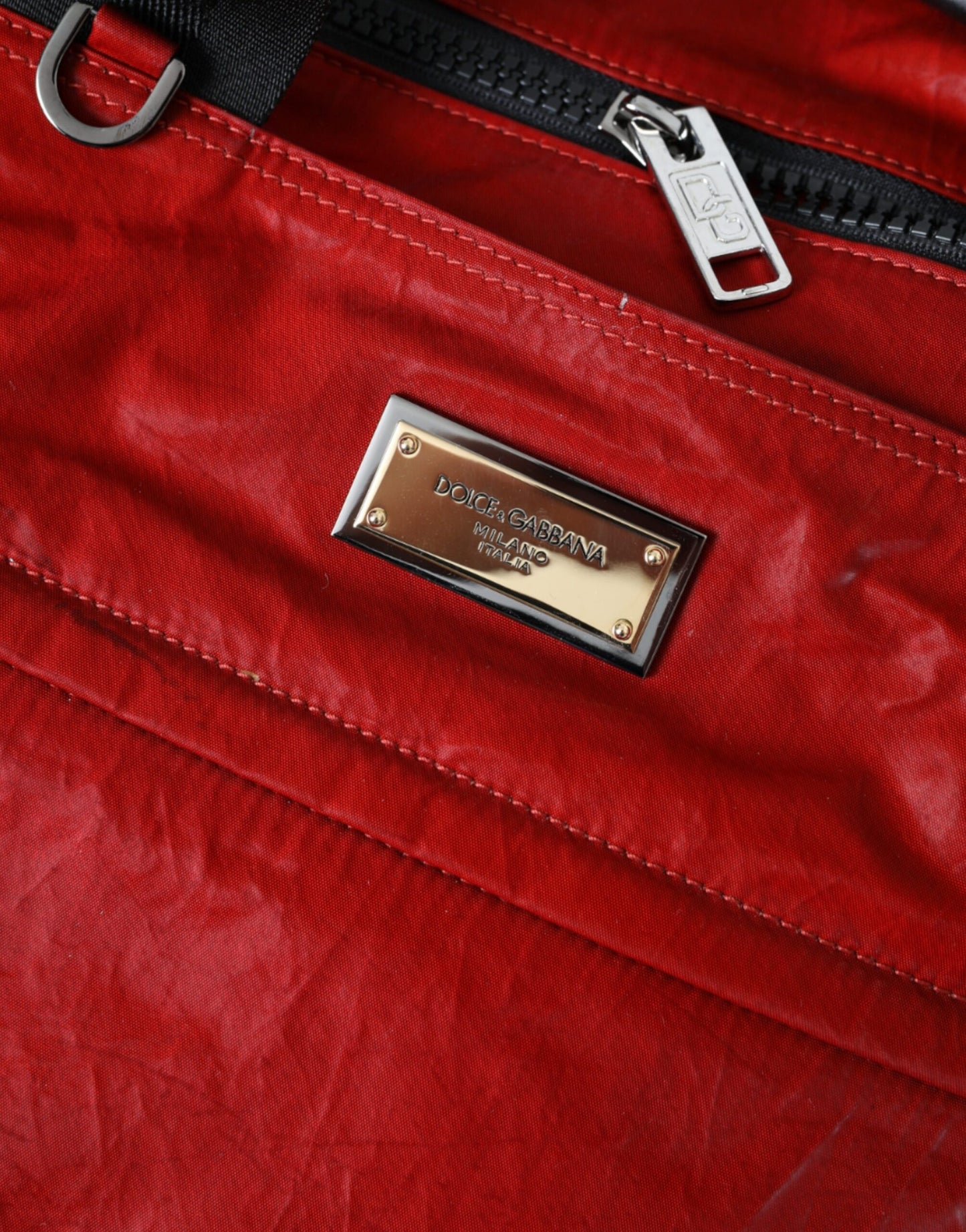 - Red Nylon Calfskin Hand Shoulder Duffel Bag
