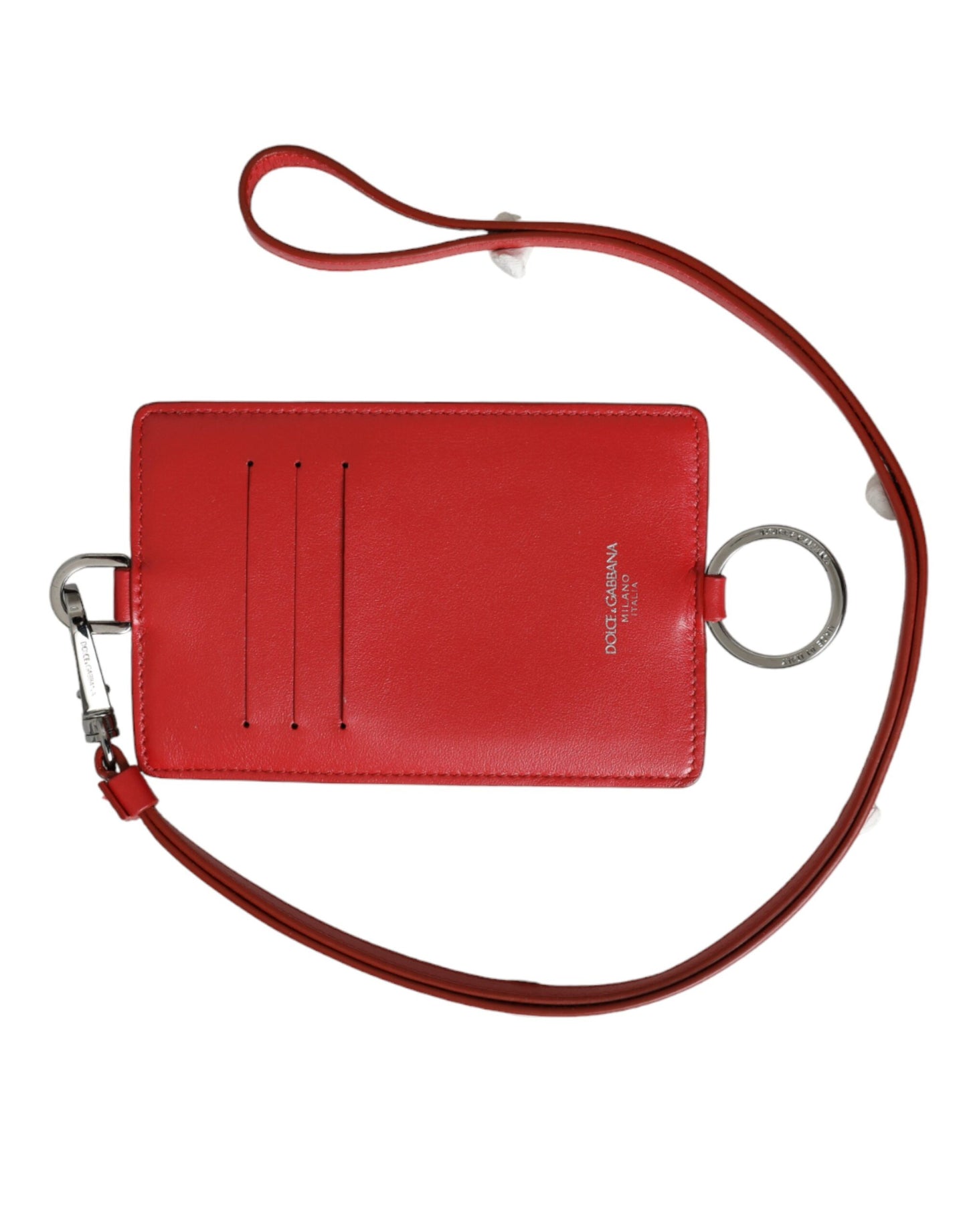 - Red Calfskin Leather Lanyard Logo Card Holder Wallet