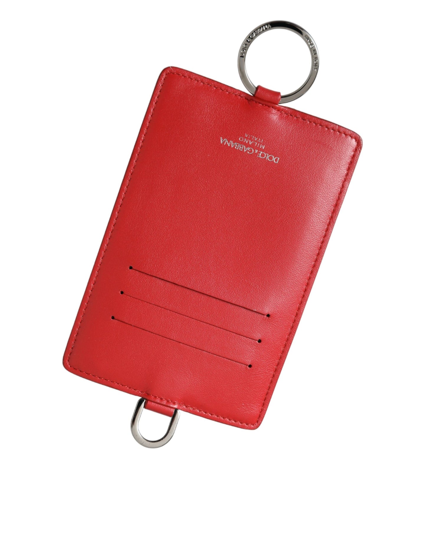 - Red Calfskin Leather Lanyard Logo Card Holder Wallet