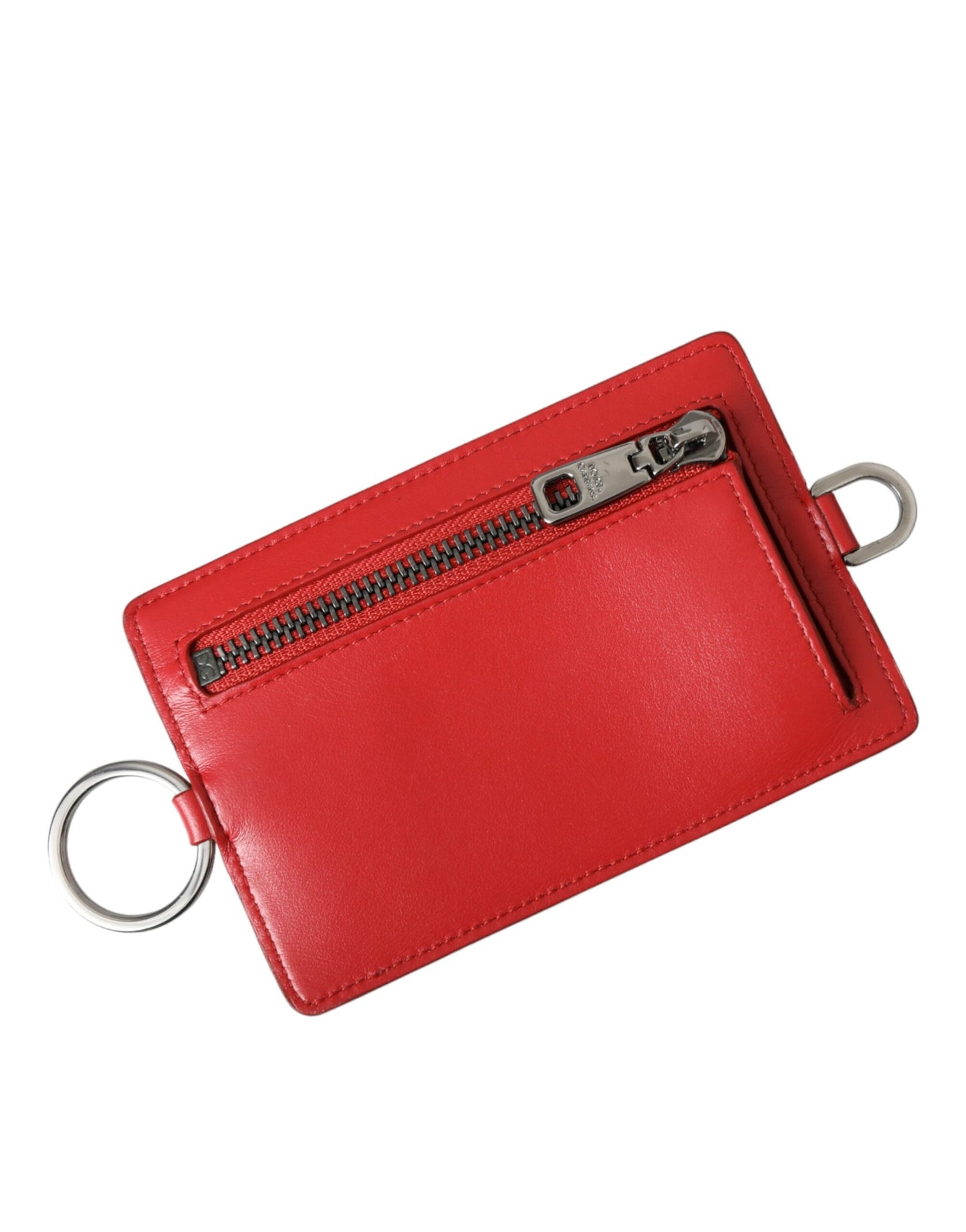 - Red Calfskin Leather Lanyard Logo Card Holder Wallet