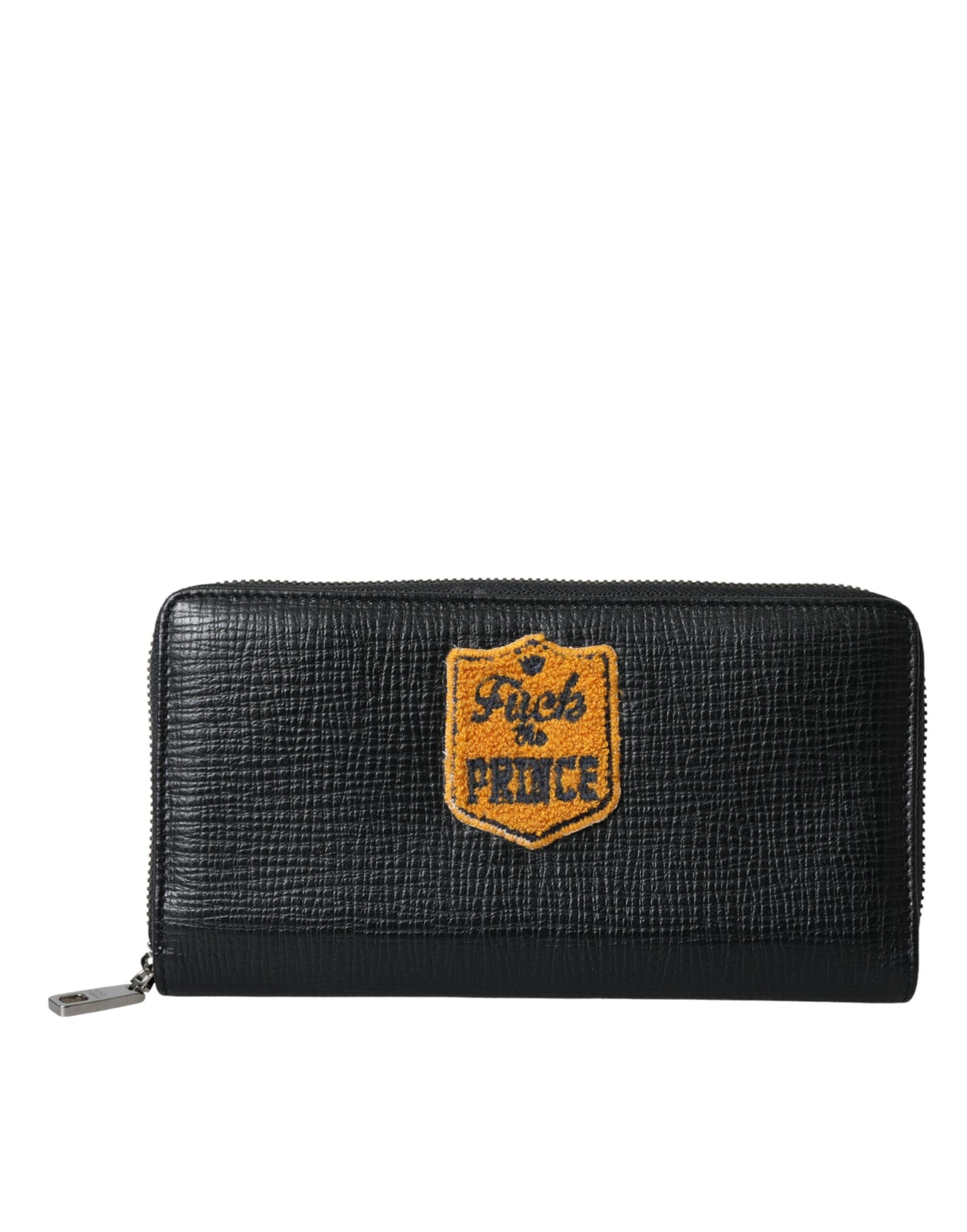 - Black Leather Logo Patch Zip Around Continental Wallet