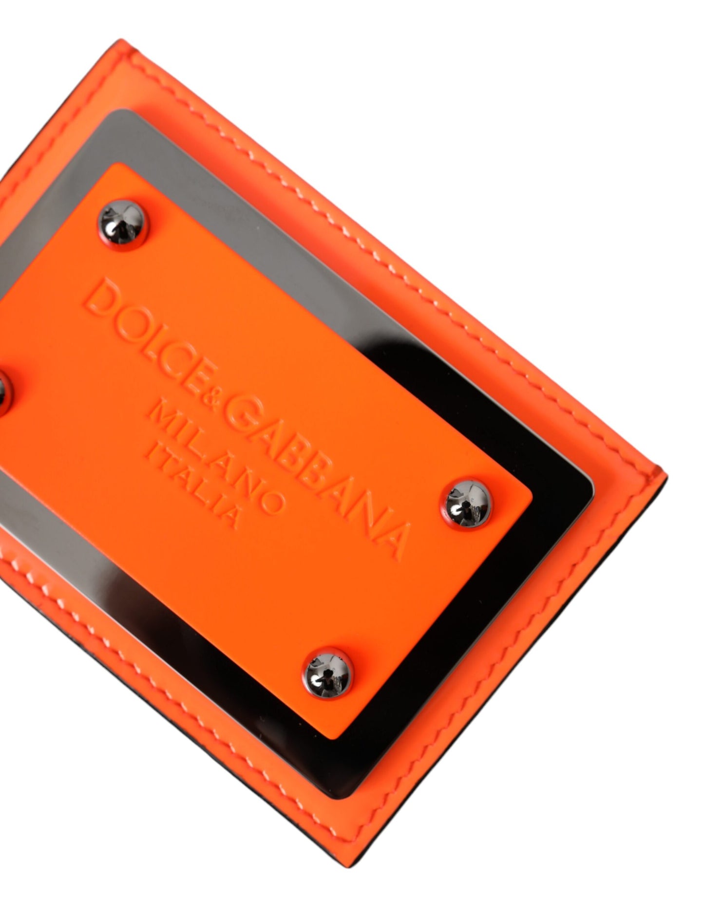 - Orange Black Leather Logo Plaque Card Holder Wallet