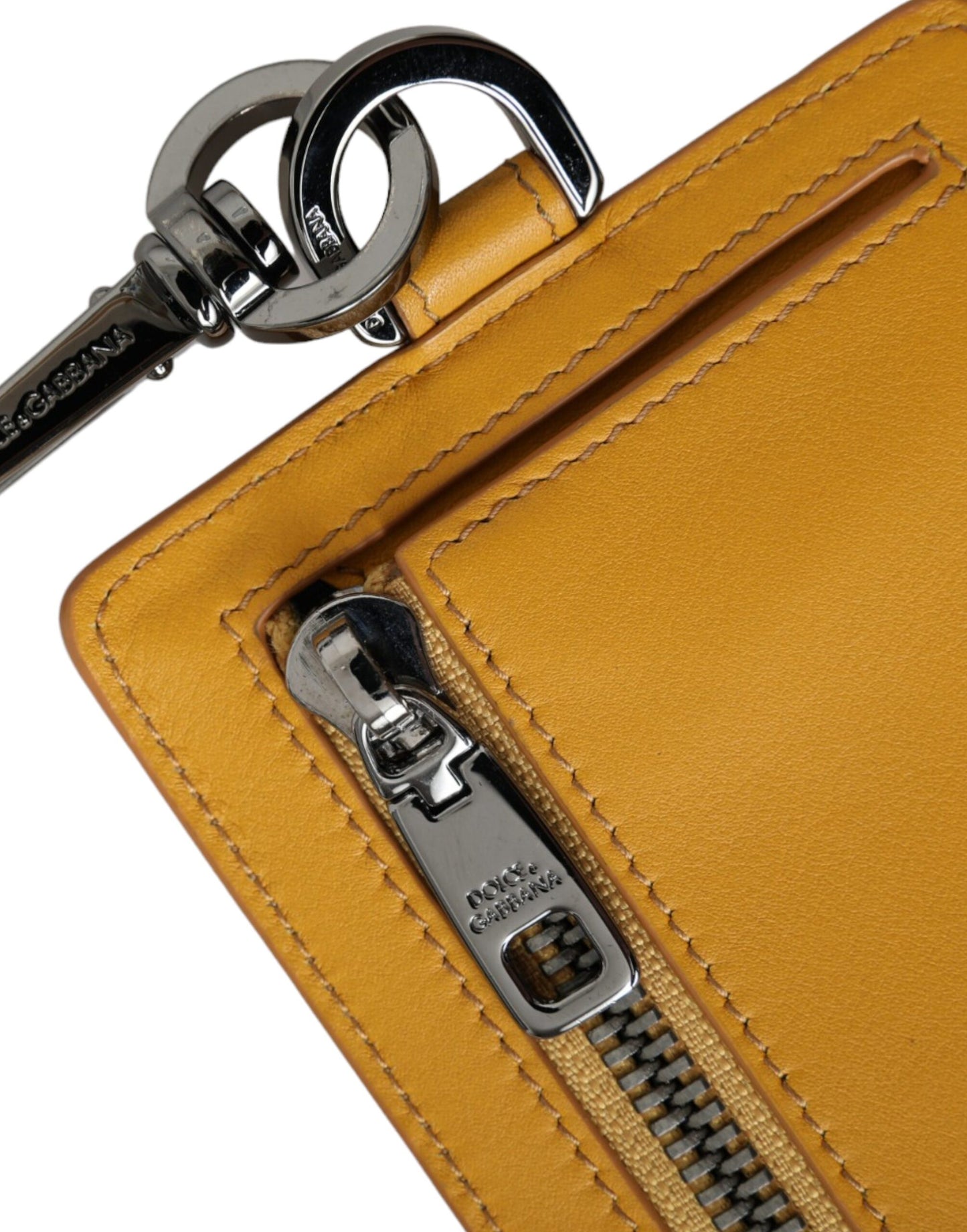 - Orange Calf Leather Credit Card Holder Clip On Wallet