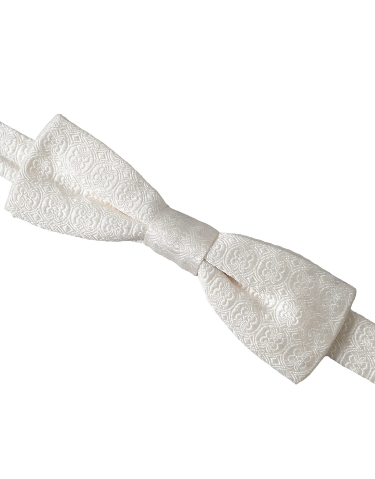 - White Silk Patterned Adjustable Neck Men Papillon Bow Tie