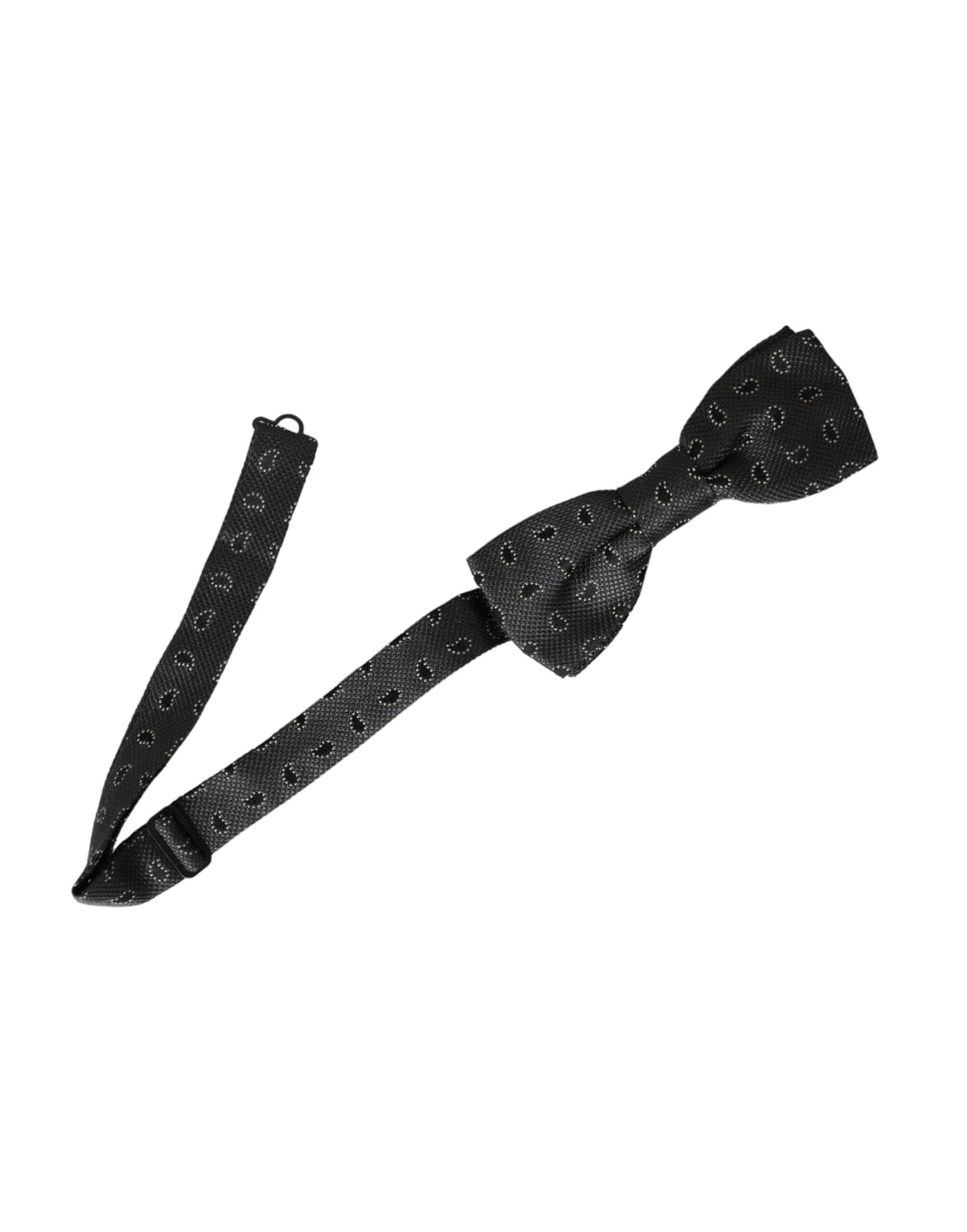 - Black Silk Patterned Adjustable Neck Men Bow Tie