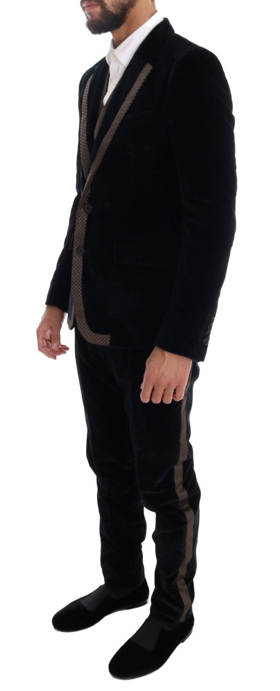 - Elegant Blue Three-Piece Slim Fit Suit