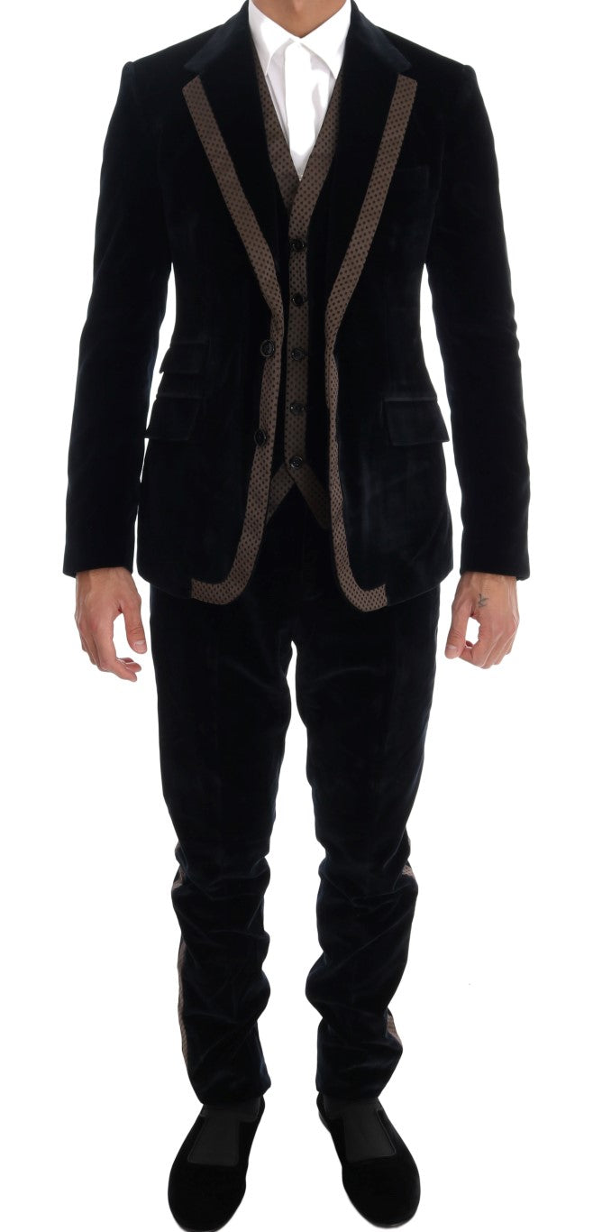 - Elegant Blue Three-Piece Slim Fit Suit
